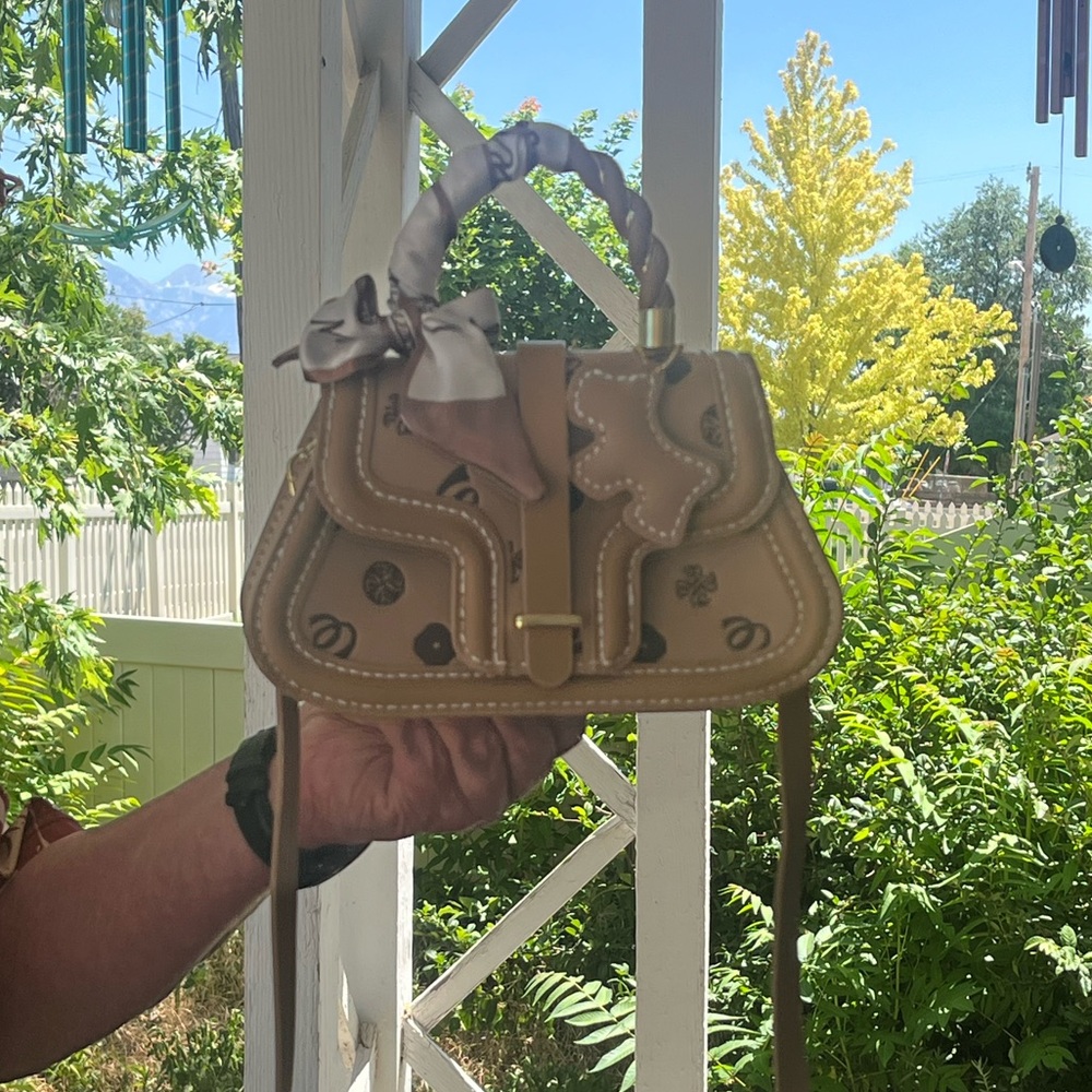 Hand Crafted Tan Crossbody Bag with Patterned Design